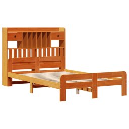 vidaXL Bed met boekenkast zonder matras grenenhout wasbruin 135x190 cm