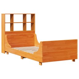 vidaXL Bed met boekenkast zonder matras massief hout wasbruin 75x190cm