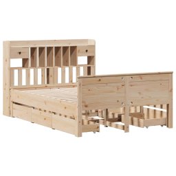 vidaXL Bed met boekenkast zonder matras massief grenenhout 140x190 cm