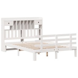 vidaXL Bed met boekenkast zonder matras grenenhout wit 160x200 cm