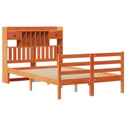vidaXL Bed met boekenkast zonder matras grenenhout wasbruin 135x190 cm