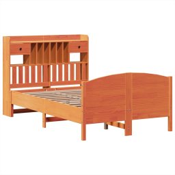 vidaXL Bed met boekenkast zonder matras grenenhout wasbruin 135x190 cm