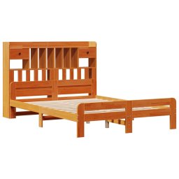 vidaXL Bed met boekenkast zonder matras grenenhout wasbruin 150x200 cm