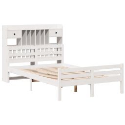 vidaXL Bed met boekenkast zonder matras grenenhout wit 135x190 cm