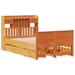 vidaXL Bed met boekenkast zonder matras grenenhout wasbruin 135x190 cm