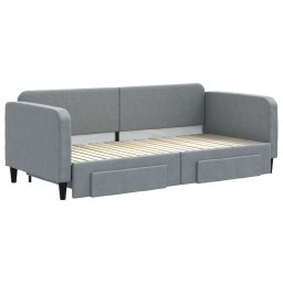 vidaXL Slaapbank met onderschuifbed en lades 90x200 cm stof lichtgrijs