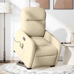vidaXL Sta-op-massagestoel elektrisch verstelbaar stof crèmekleurig