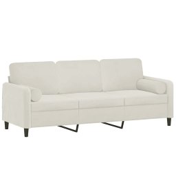 vidaXL Driezitsbank met sierkussens 180 cm fluweel crèmekleurig