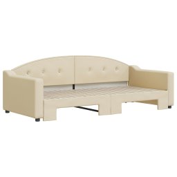 vidaXL Slaapbank met onderschuifbed 90x200 cm stof crèmekleurig