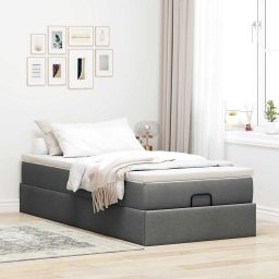 vidaXL Ottoman bed met matras 90x200cm stof donkergrijs