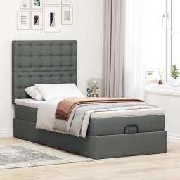 vidaXL Bed met matras 90x200 cm stof donkergrijs