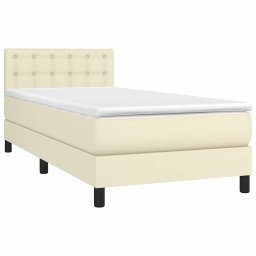 vidaXL Boxspring met matras en LED kunstleer crèmekleurig 100x200 cm