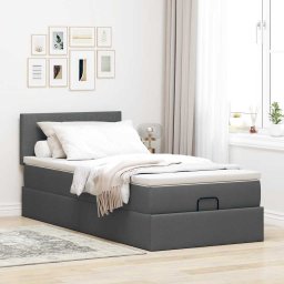 vidaXL Bed met matras 90x200 cm stof donkergrijs