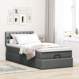 vidaXL Bed met matras 90x200 cm stof donkergrijs