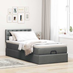 vidaXL Bed met matras 90x200 cm stof donkergrijs