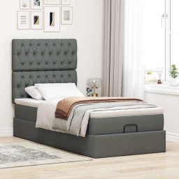 vidaXL Bed met matras 90x200 cm stof donkergrijs