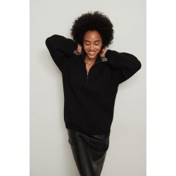 NA-KD - Maat XS - High Neck Zipped Knitted Dames Trui