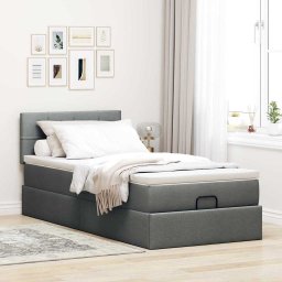 vidaXL Bed met matras 90x200 cm stof donkergrijs