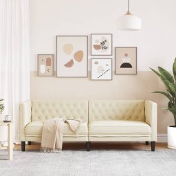 vidaXL Driezitsbank Chesterfield-stijl kunstleer crèmekleurig