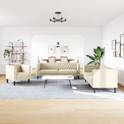 vidaXL 3-delige Loungeset Chesterfield-stijl kunstleer crèmekleurig
