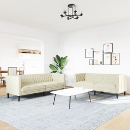 vidaXL 2-delige Loungeset Chesterfield-stijl kunstleer crèmekleurig
