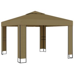 vidaXL Prieel met dubbel dak en LED-lichtslinger 3x3x2,7 m taupe