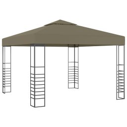 vidaXL Tuinpaviljoen met LED-lichtslinger 3x3 m taupe