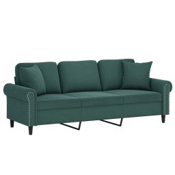 vidaXL Driezitsbank met sierkussens 180 cm fluweel donkergroen