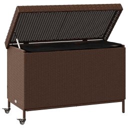 vidaXL Tuinbox met wielen 110x55x73 cm poly rattan bruin