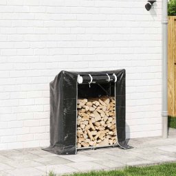 vidaXL Haardhoutrek met regenhoes 100,5x40,5x110,5 cm staal