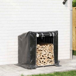 vidaXL Haardhoutrek met regenhoes 100,5x80,5x110,5 cm staal