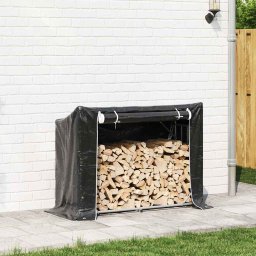 vidaXL Haardhoutrek met regenhoes 151x60,5x110,5 cm staal
