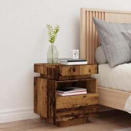 vidaXL Nachtkastje met LED-verlichting 40x39x48,5 cm oud houtkleurig