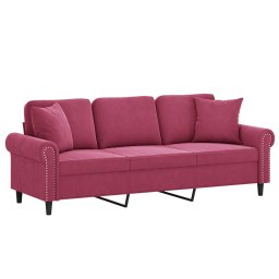 vidaXL Driezitsbank met sierkussens 180 cm stof wijnrood