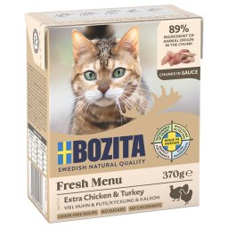 6x370g Kip/Kalkoen Stukjes in Saus Bozita Kattenvoer