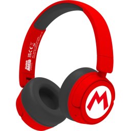 Super Mario - Mario logo - draadloze junior koptelefoon - met volumebegrenzing - microfoon - lange b
