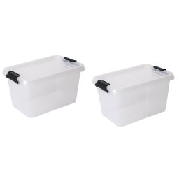 Opbergboxen met deksel 11,3 liter kunststof transparant 40 x 30 x 17 cm set van 2 stuks