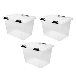Opbergboxen met deksel 26,6 liter kunststof transparant 40 x 40 x 27 cm set van 3 stuks