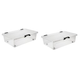 Opbergboxen met deksel 24 liter kunststof transparant 60 x 40 x 16 cm set van 2 stuks
