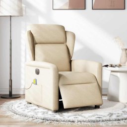 vidaXL Massagestoel elektrisch verstelbaar stof crèmekleurig
