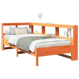 vidaXL Bed met boekenkast zonder matras grenenhout wasbruin 75x190 cm