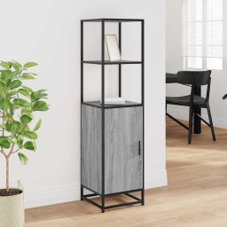 vidaXL Hoge kast 35,5x35x139 cm bewerkt hout en metaal grijs sonoma