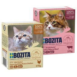 Voordeelpakket Bozita Tetra Hapjes in Gelei 24 x 370 g Kattenvoer - Mixpakket Gelei (Rundergehakt & Veel kip)