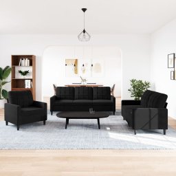 vidaXL 3-delige Loungeset met kussens fluweel zwart