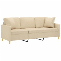 vidaXL Driezitsbank met sierkussens 180 cm stof crèmekleurig