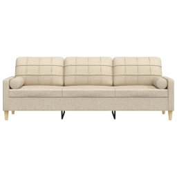 vidaXL 3-zitsbank met sierkussens 210 cm stof crèmekleurig