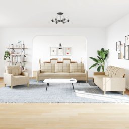 vidaXL 3-delige Loungeset stof crèmekleurig