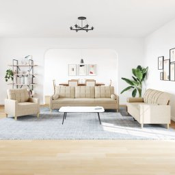 vidaXL 3-delige Loungeset met sierkussens stof crèmekleurig