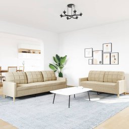 vidaXL 2-delige Loungeset stof crèmekleurig