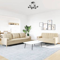 vidaXL 2-delige Loungeset met sierkussens stof crèmekleurig
